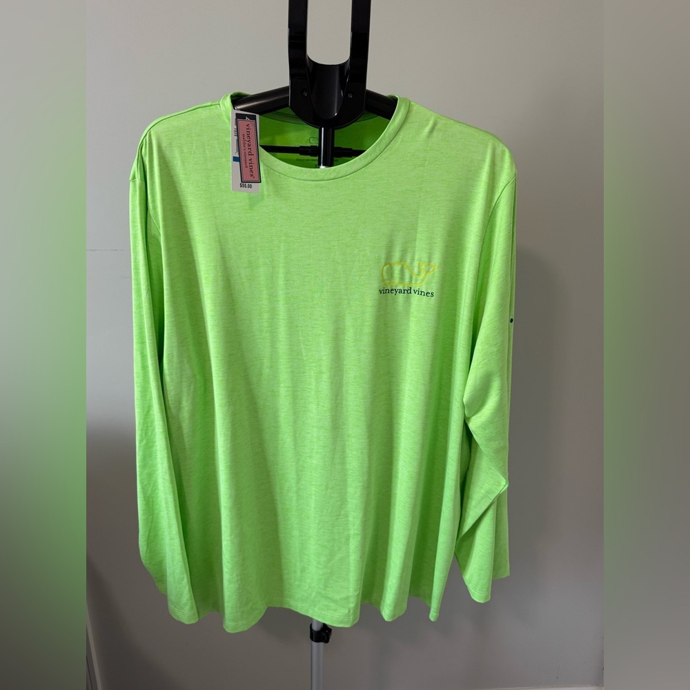 Vineyard Vines Performance Shirt Mens XL Neon Green Long Sleeve Whale NWT